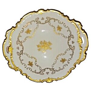Reichenbach Germany 19 Fine China Reticulated Centerpiece Platter Gold Roses Vtg
